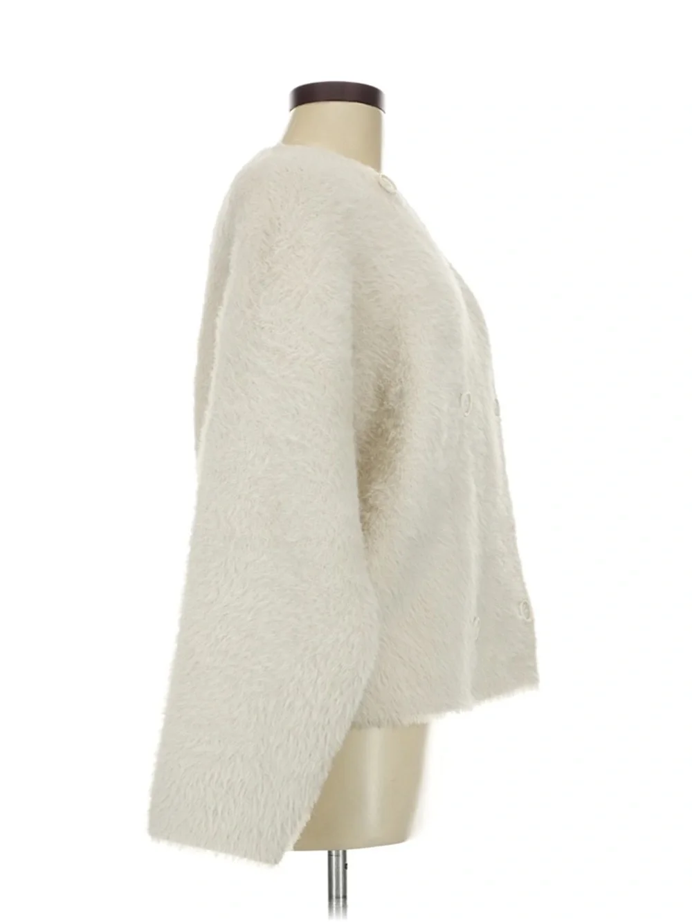 J.Crew Oversized Double Faced Wool Sweater Jacket Cardigan Cream Fur Sz S - Picture 3 of 7